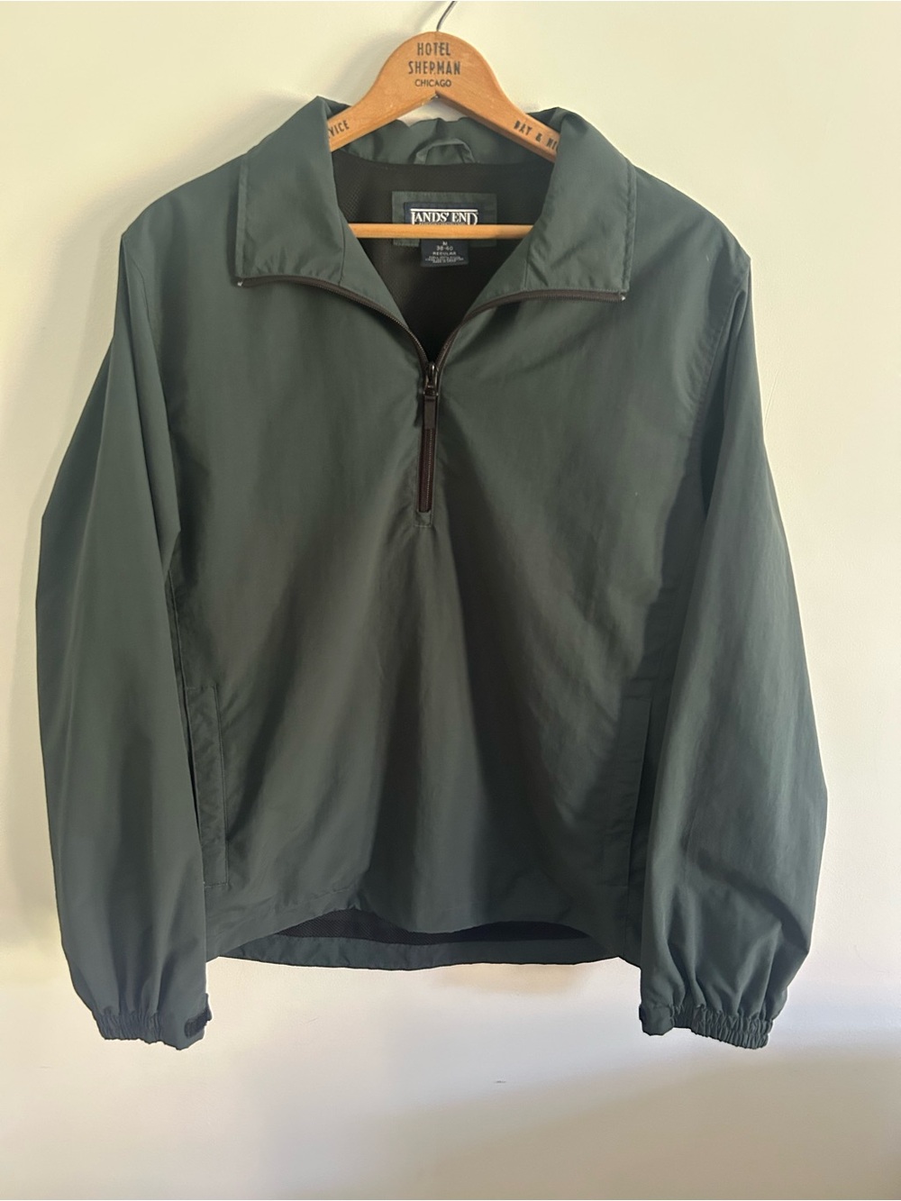 Lands' End Forest Green Half Zip Windbreaker Medium